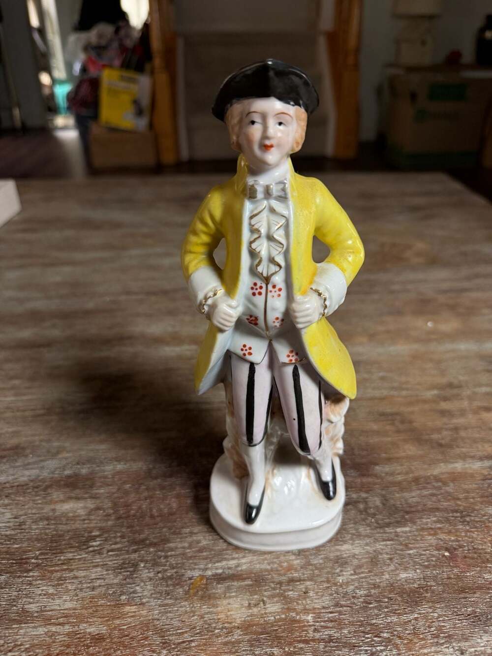 Vintage Occupied Japan Colonial Man Porcelain Figurine in Yellow Jacket